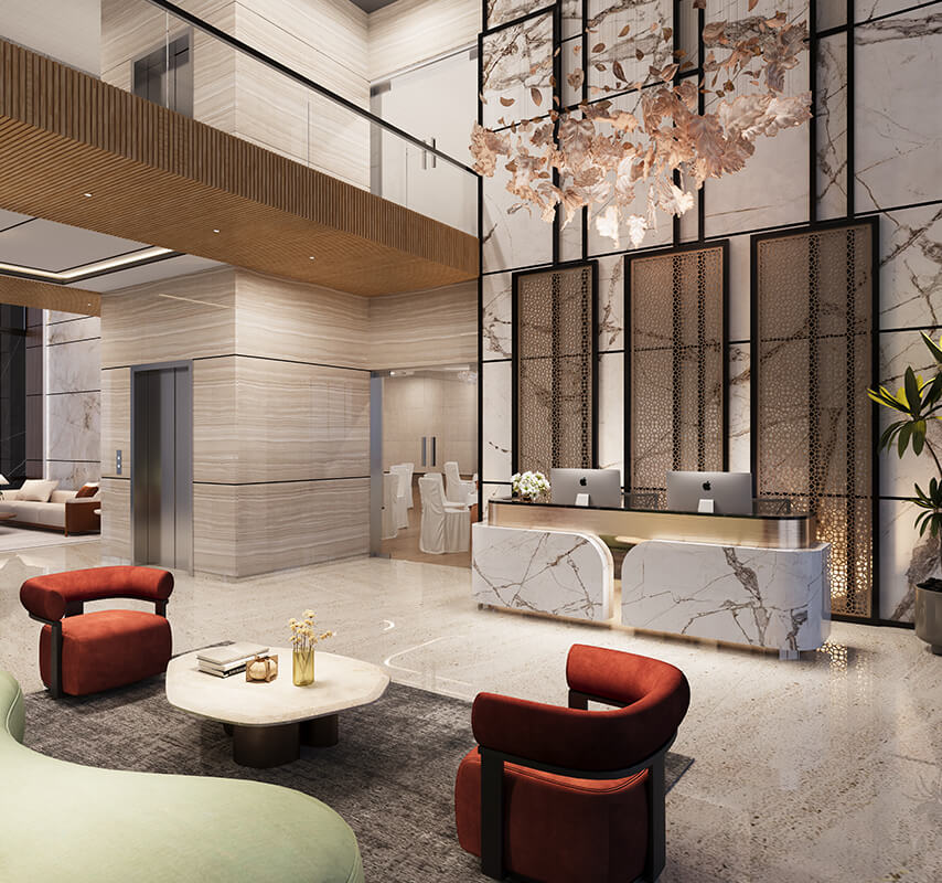 Grand double-height reception lobby